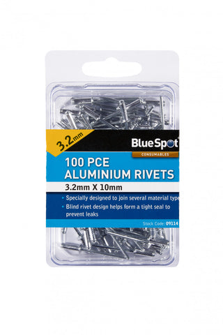Bluespot Aluminium Rivets  3.2mm X 10mm  100pc