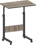 Portable Laptop Stand/Table Height Adjustable Workstation Tray On Wheels - Home Desk Over Bed Sofa - WOODEN EFFECT/BLACK