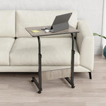 Portable Laptop Stand/Table Height Adjustable Workstation Tray On Wheels - Home Desk Over Bed Sofa - WOODEN EFFECT/BLACK