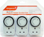 Timer Plug Socket UK 3 Pack 24 Hour Plug-in Energy Saver
