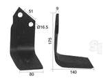 Rotavator Blade Replacement - 80x9mm - Left or Right Hand - Dowdeswell, Howard