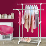 Double Rail Garment Rack With Shoe Shelf